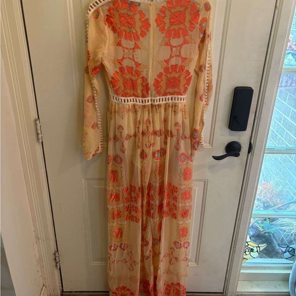 For Love And Lemons Barcelona Beige and Orange Long Sleeve Dress - Picture 5 of 7